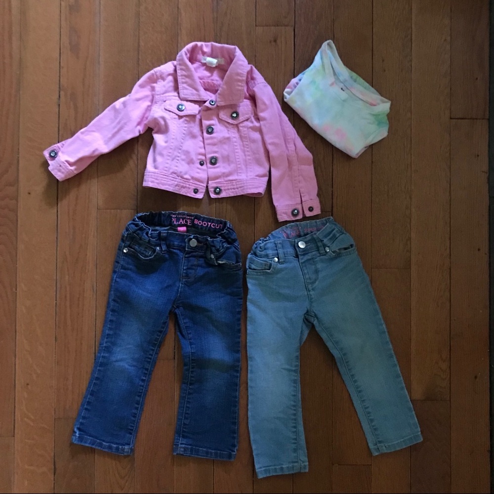 Little girls 2t bundle clothing outfits jeans pink jacket tie dye dress pretty!